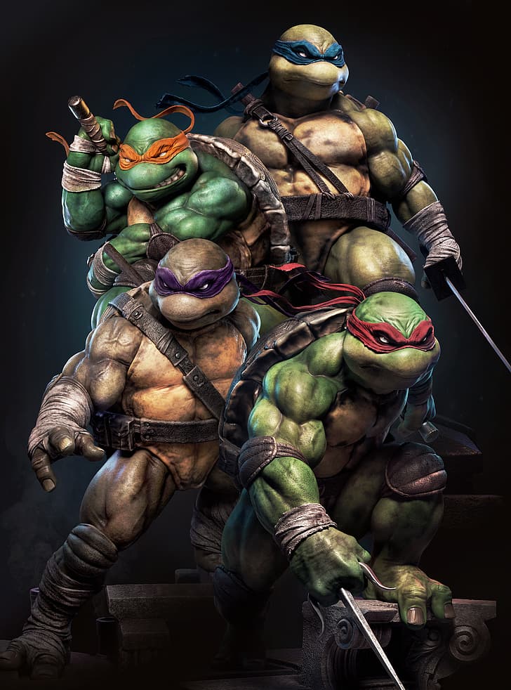 ArtStation, obras de arte, Teenage Mutant Ninja Turtles, Michelangelo (TMNT), Raphael (TMNT), Donatello, Leonardo, HD papel de parede, papel de parede de celular