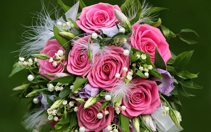 Dono di fiori di rose rosa, composizione floreale di rose rosa, fiori, regalo, rosa, rosa, Sfondo HD