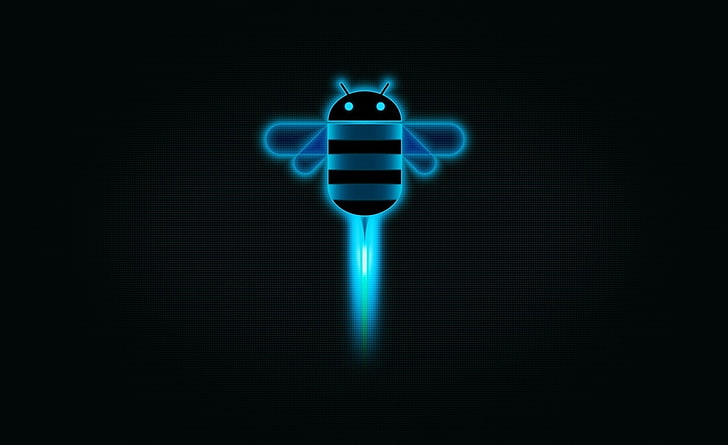 Androidのハニカム、青と黒のAndroidの蜂の図、コンピューター、Android、ハニカム、 HDデスクトップの壁紙