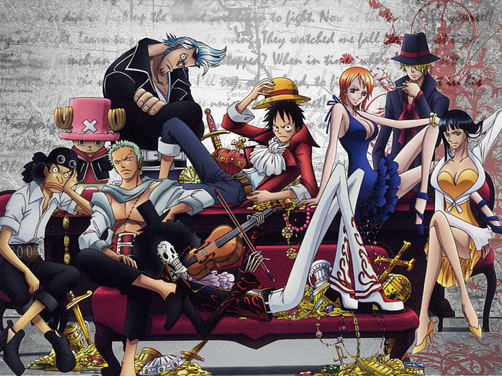 Anime, One Piece, Brook (One Piece), Franky (One Piece), Monkey D. Luffy, Nami (One Piece), Nico Robin, Sanji (One Piece), Tony Tony Chopper, Usopp (One Piece), Zoro Roronoa, Fondo de pantalla HD