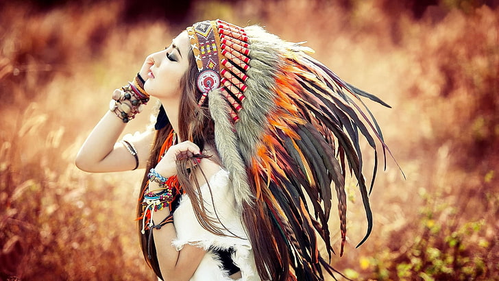 أنيمي ، سمراء ، غطاء الرأس ، الهنود الحمر، خلفية HD