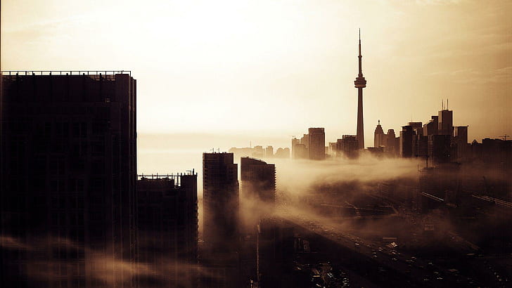 CN Tower, живопис с висока сграда, свят, 1920x1080, Канада, Онтарио, Торонто, CN кула, HD тапет