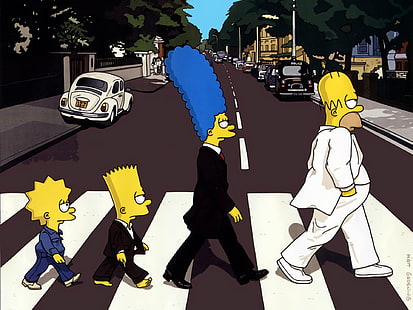 The Simpsons as The Beatles Abbey Road digital wallpaper, The Simpsons, Bart Simpson, Homer Simpson, Lisa Simpson, Marge Simpson, HD wallpaper HD wallpaper
