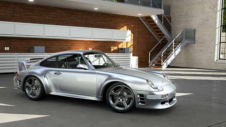 car, sports car, Porsche, building, RUF, tuning, stairs, 3D, render, HD wallpaper