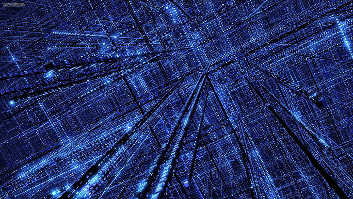 blue digital wallpaper, technology, blue, grid, Digital Blasphemy, digital art, HD wallpaper
