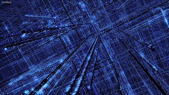 blue digital wallpaper, technology, blue, grid, Digital Blasphemy, digital art, HD wallpaper HD wallpaper