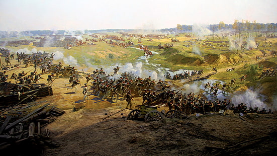 painting of soldier in war, art, artist, the battle, painting, canvas, fragment, Russian, panoramas, 1812., Patriotic war, French, the largest, regiment, stream, Semenov, guards, Franz Roubaud, paintings, attack, cavalry, Battle Of Borodino, reflect, the battle scenes, panoramist, The battle of Borodino, oil., HD wallpaper HD wallpaper