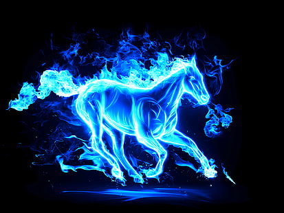 3d, zwierzęta, ogień, grafika, koń, Tapety HD HD wallpaper