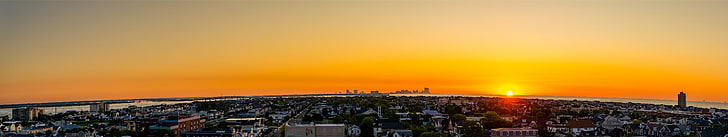 panoramic photography of city, Atlantic City, city, sunset, Sun, New Jersey, water, nature, panorama, HD wallpaper