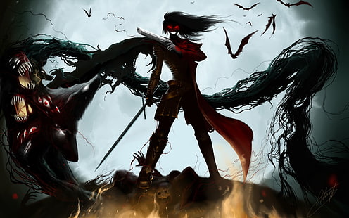 Person, die Schwertspieltapete, Alucard, Hellsing, Vampire hält, HD-Hintergrundbild HD wallpaper