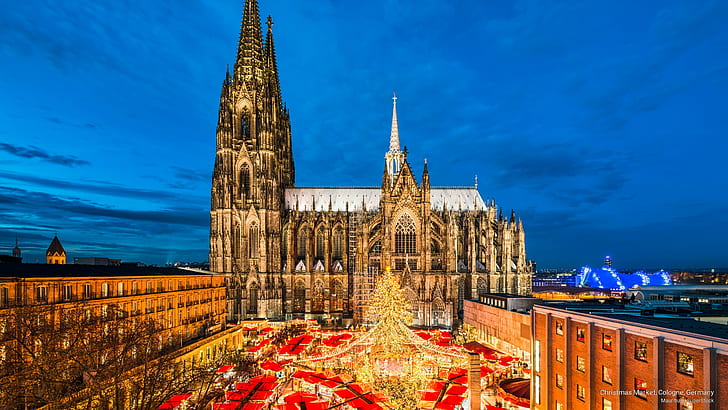 Marché de Noël, Cologne, Allemagne, Jours fériés, Fond d'écran HD