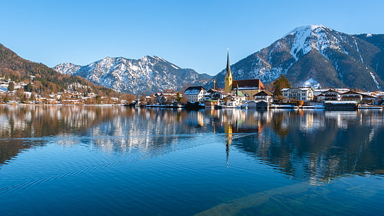 Създадено от човека, село, Бавария, Германия, езеро, Тегернзее, HD тапет HD wallpaper