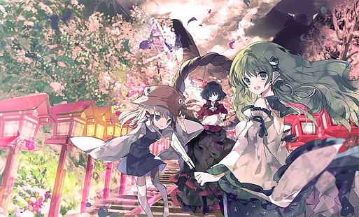 Anime, Anime Mädchen, Touhou, Kochiya Sanae, Moriya Suwako, Yasaka Kanako, HD-Hintergrundbild HD wallpaper