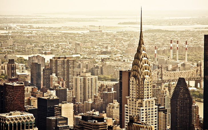 Empire State Building, architektura, pejzaż miejski, miasto, Nowy Jork, Manhattan, USA, budynek, wieżowiec, widok z lotu ptaka, ulica, Empire State Building, most, Tapety HD