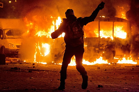 欧州統合、火災、キエフ、マイダン、抗議者、ウクライナ、ウクライナ人、 HDデスクトップの壁紙 HD wallpaper