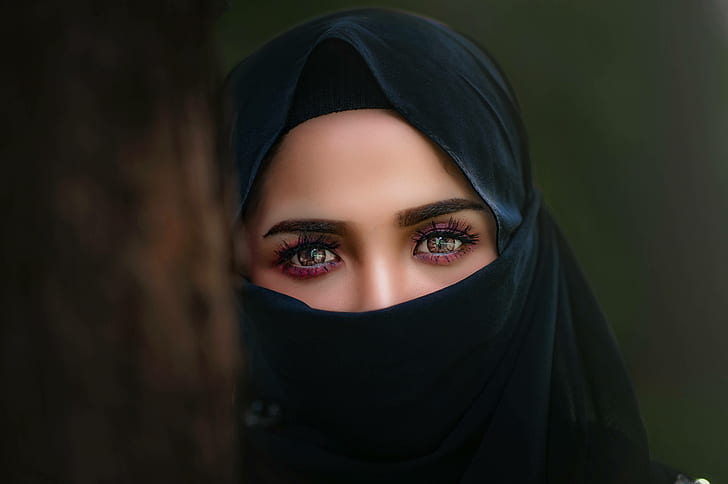 veil, girl, headscarf, woman, portrait, hijab, eye, HD wallpaper