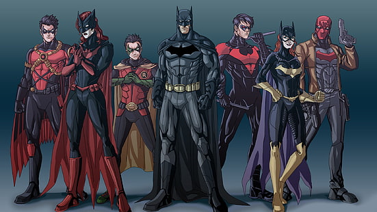 Batman, Bruce Wayne, Batgirl, Red Hood, Tim Drake, Nightwing, Jason Todd, Bat-family, HD tapet HD wallpaper