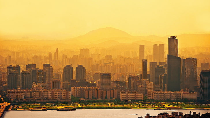 المباني الشاهقة ، المدينة ، سيول ، كوريا الجنوبية، خلفية HD