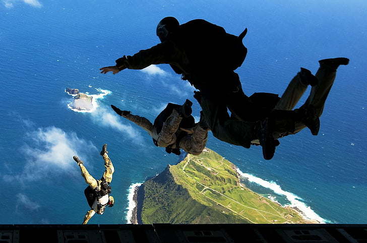 Военен, парашутист, парашут, военноморски печати на Съединените щати, ВМС на САЩ, HD тапет