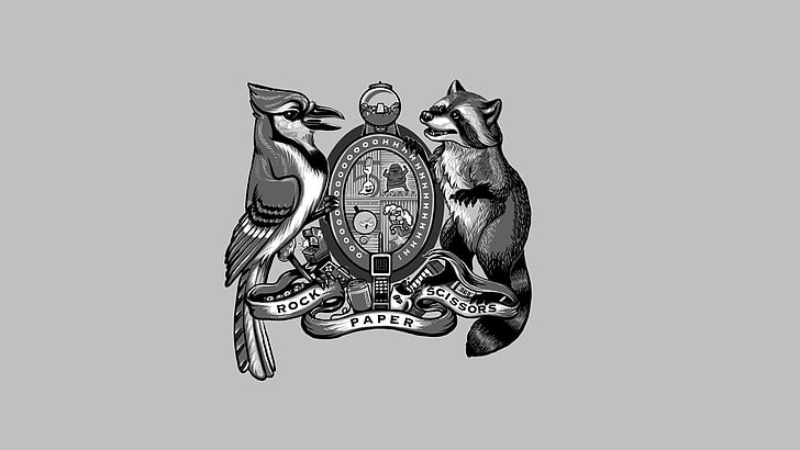 gray bird and gray racoon logo, crest, Regular Show, HD wallpaper
