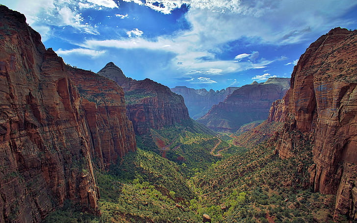 Zion National Park, Utah, Zion Canyon, blue sky, aerial photo of canyon, Zion, National, Park, Utah, Canyon, Blue, Sky, HD wallpaper