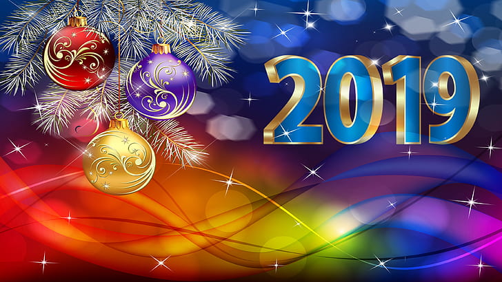 2019, tahun baru, malam tahun baru, penuh warna, malam tahun baru, Wallpaper HD