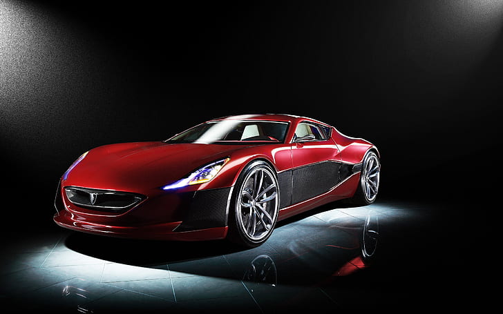 Rimac Concept One, red and black sport card, HD wallpaper