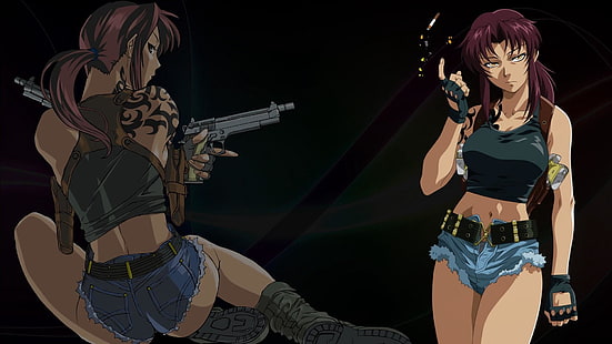 черная лагуна, реви, два пистолета, круто, жарко, мафия, пират, девушка, военный, черный, коротко, HD обои HD wallpaper