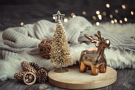  decoration, Christmas, New year, vintage, winter, sweater, bokeh, cozy, HD wallpaper HD wallpaper