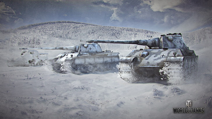 World Tanks game application screenshot, World of Tanks, tank, render, wargaming, nature, forest, winter, Panther tank, Pzkpfw V Panther, snow, HD wallpaper