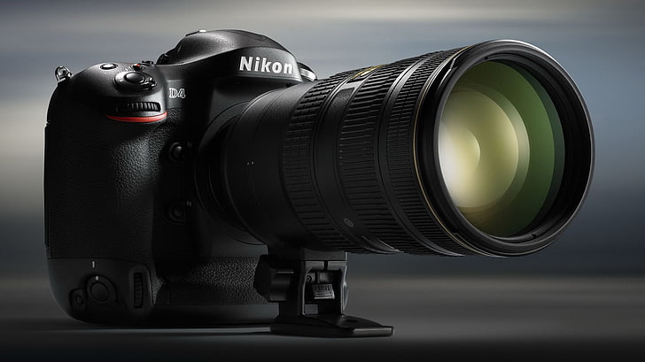 black Nikon DSLR camera, the camera, lens, Nikon D4, HD wallpaper