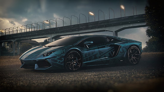 кола, превозно средство, визуализация, дигитално изкуство, Lamborghini, Lamborghini Aventador, HD тапет HD wallpaper