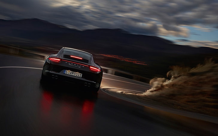 mobil sport hitam, jalan, Porsche, Porsche 911 Carrera 4S, Wallpaper HD