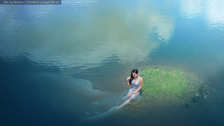 portrait, asiatique, femmes, lagune, eau, Fond d'écran HD