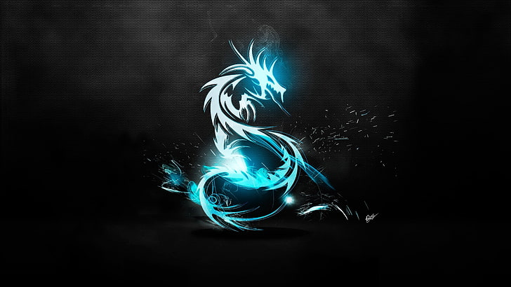 лого на син дракон, дракон, класически, светлина, блясък, повърхност, фон, HD тапет
