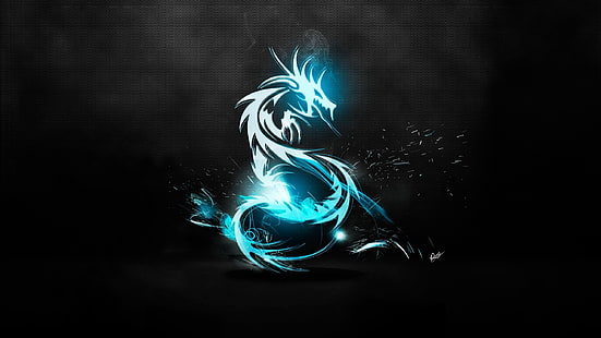 синий дракон логотип, дракон, классический, свет, блеск, поверхность, фон, HD обои HD wallpaper