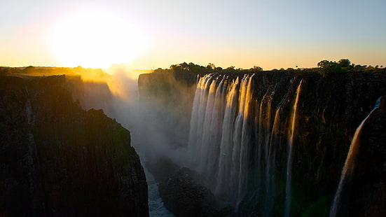 Victoria havadan fotoğraf düşer, Victoria Falls, havadan fotoğraf, Sunset Victoria, Şelaleler, Zambiya, şelale, doğa, nehir, manzara, manzaralar, su, düşen, ünlü yer, HD masaüstü duvar kağıdı HD wallpaper