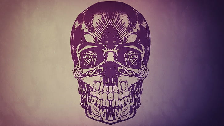 black skull illustration, skull, artwork, HD wallpaper