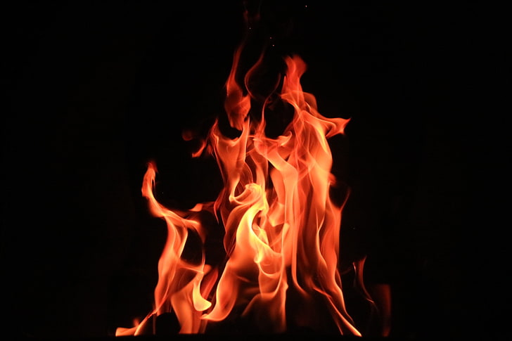 fire illustration, fire, flame, dark background, HD wallpaper