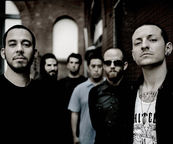 Herren schwarze Jacke, Gruppe, Linkin Park, getöntes Foto, Mike Shinoda, Chester, HD-Hintergrundbild