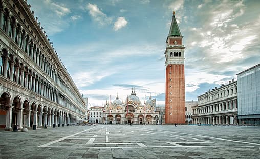  building, tower, area, Italy, Church, Venice, Cathedral, The Cathedral Of St. Mark, Piazza San Marco, the bell tower, St. Mark's Square, St Mark's Campanile, The Campanile di San Marco, St Mark's Square, St Mark's Basilica, HD wallpaper HD wallpaper