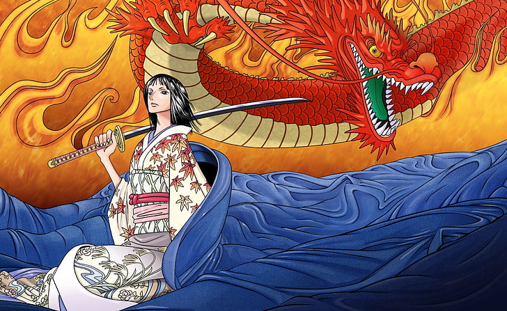 One Piece Manga, female black-haired anime character and dragon wallpaper, Artistic, Anime, piece, manga, HD wallpaper