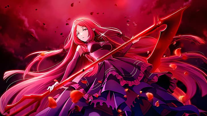 Die Eminenz im Schatten, Anime, Vampirmädchen, Sense, roter Mond, HD-Hintergrundbild