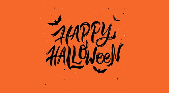 Joyeux Halloween fond orange, vacances, Halloween, Orange, typographie, fond, chauves-souris, vacances, Fond d'écran HD HD wallpaper
