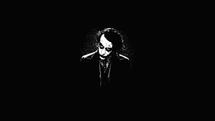 Ilustracja Jokera, bez tytułu, anime, Batman, Mroczny rycerz, Joker, ciemne, czarne tło, proste tło, grafika, Tapety HD