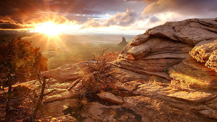 Национален парк Canyonlands, Юта, САЩ, слънчеви лъчи, слънце, национален парк, скали, HD тапет