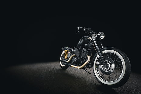 czarny motocykl chopper, motocykl, rower, koło, Tapety HD HD wallpaper