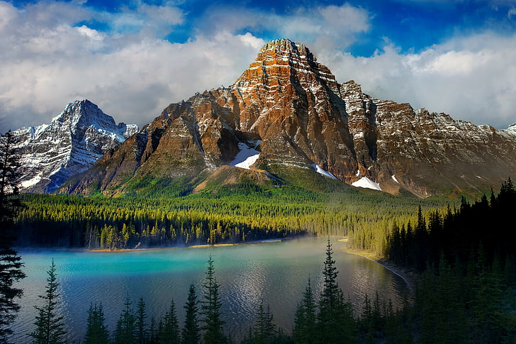 mountain near body of water, beautiful scenery, mountains, lake, nature, HD wallpaper