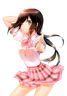 аниме девушки, школьная форма, школьница, длинные волосы, юбка, HD обои HD wallpaper