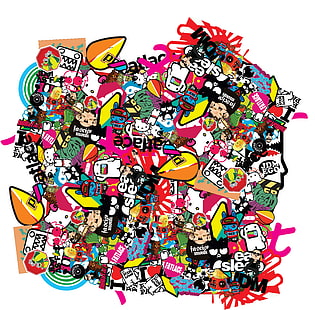doodle art illustration, Sticker Bomb, sticks, bombs, HD wallpaper HD wallpaper